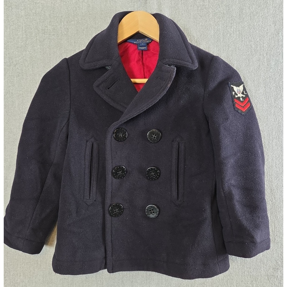 Polo Ralph Lauren Boys 5 Pea Coat Wool Blend Military Nautical Navy Blue Retro